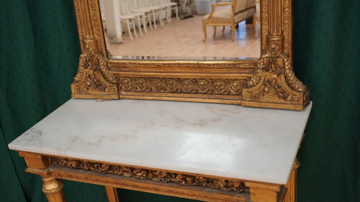 Grand Gilt Console & Mirror with Marble Top - Image 3