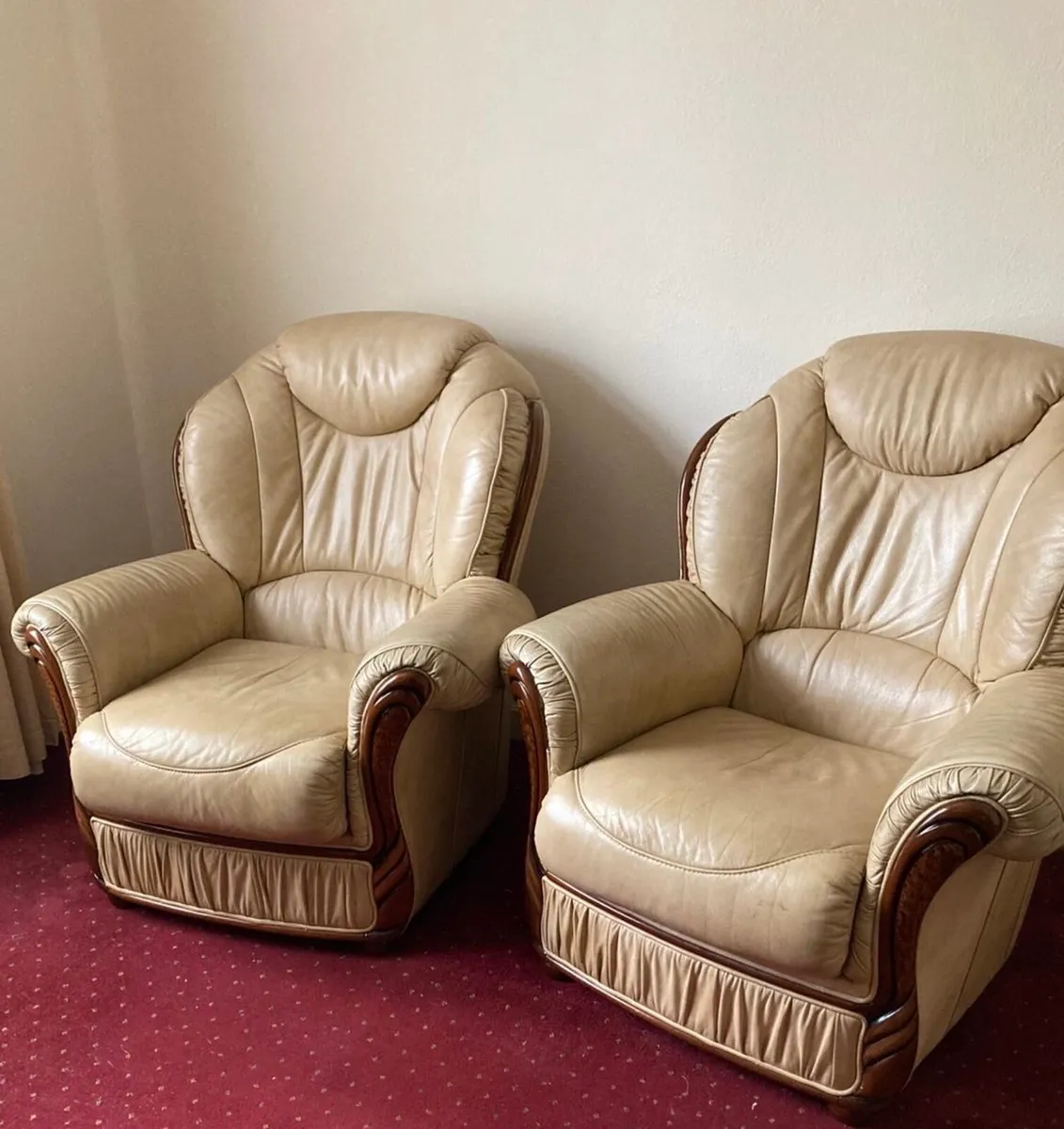 Cream Leather 3 Piece Suite - Image 2