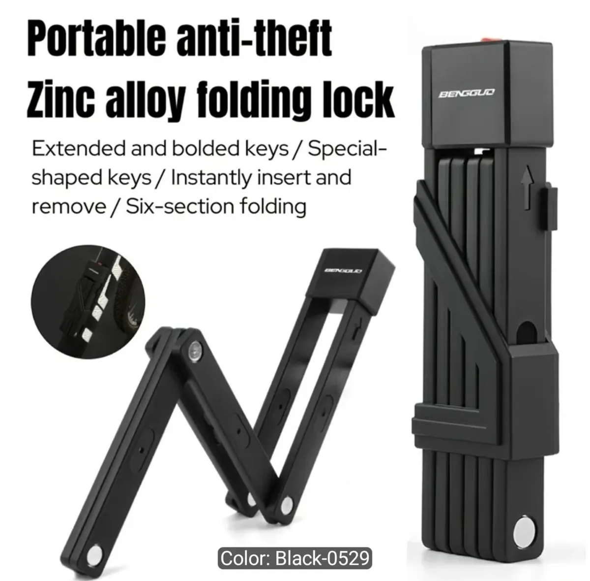 Portable Anti-Theft Zinc Alloy Folding Lock - Image 3