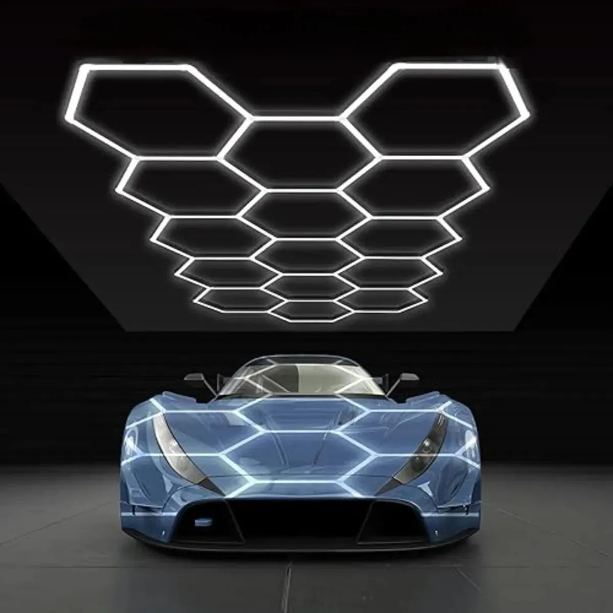 HEXAGON LED LIGHTS & FRAME CAR GARAGE WORKSHOP - Image 1
