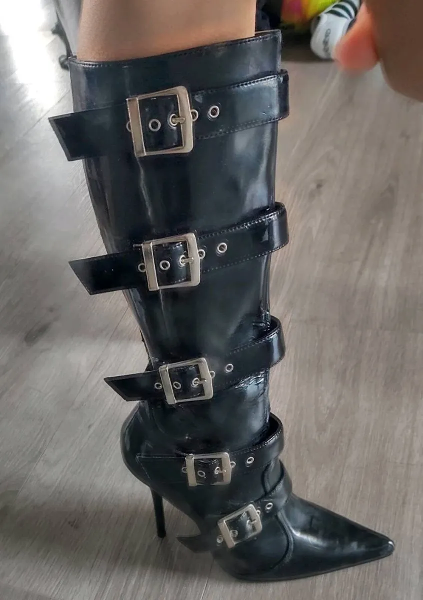 Black tall boots high heels size fits 35 36 - Image 1