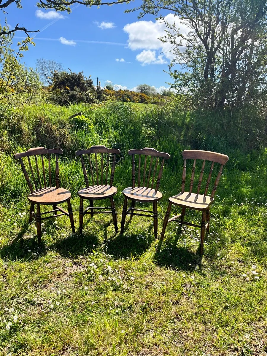 1930s Irish Farmhouse Beech Chairs x4 - Image 3