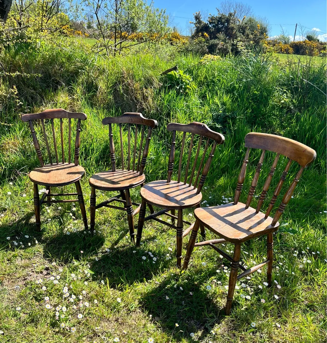 1930s Irish Farmhouse Beech Chairs x4 - Image 1