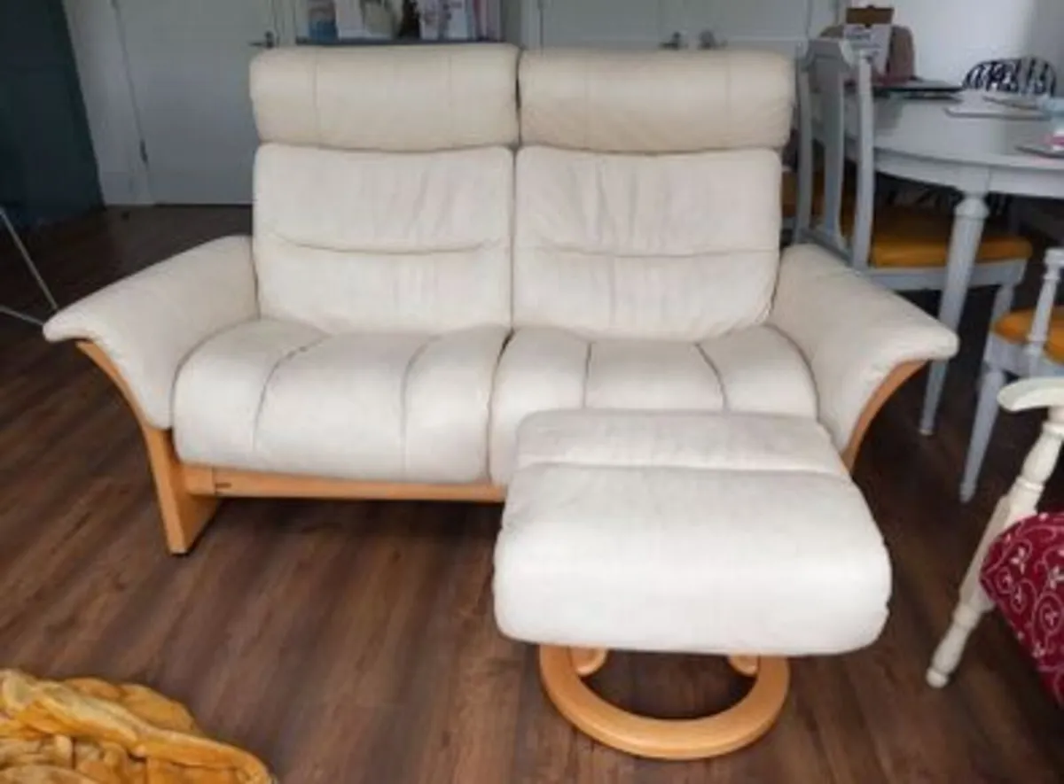 Stressless 2 Seater Recliner Sofa & Foot Stool - Image 1