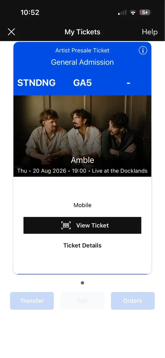 1 x Amble Ticket for Limerick 20th Aug
