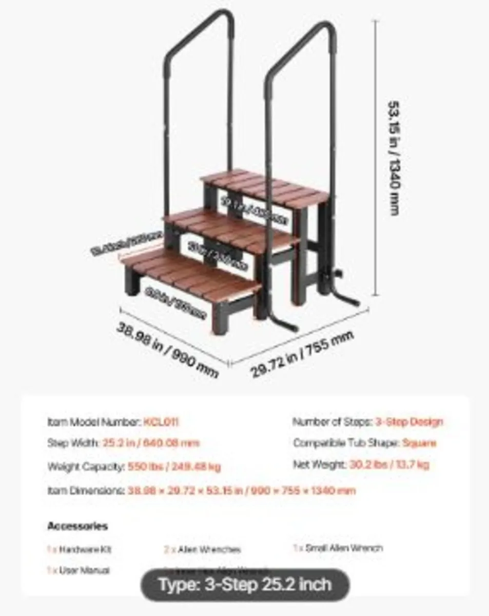 Hot Tub Step with Handrail, 3-Step - Image 4