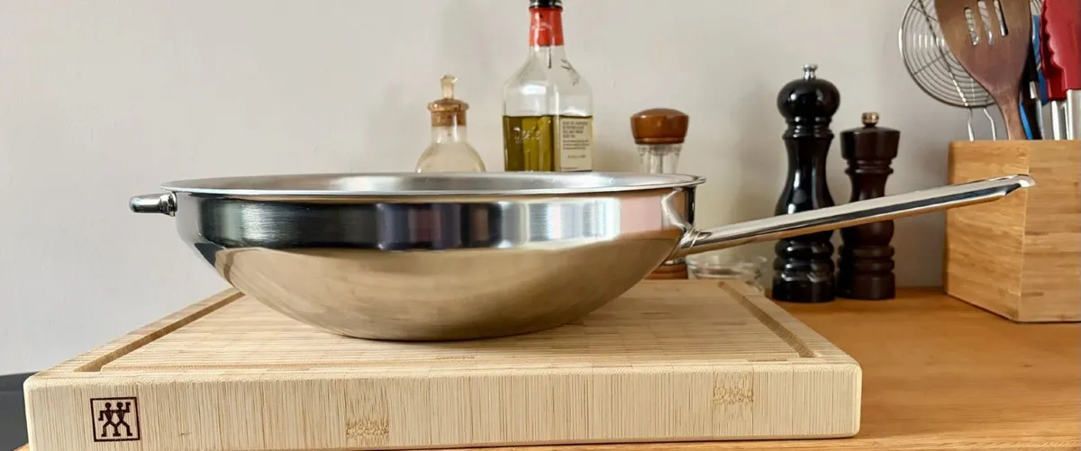 Demeyere 32cm Wok Stainless Steel flat bottom Wok - Image 1