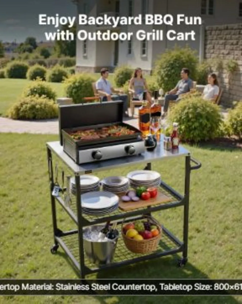 Outdoor Grill Cart, 800 x 610mm Stainless Steel - Image 2