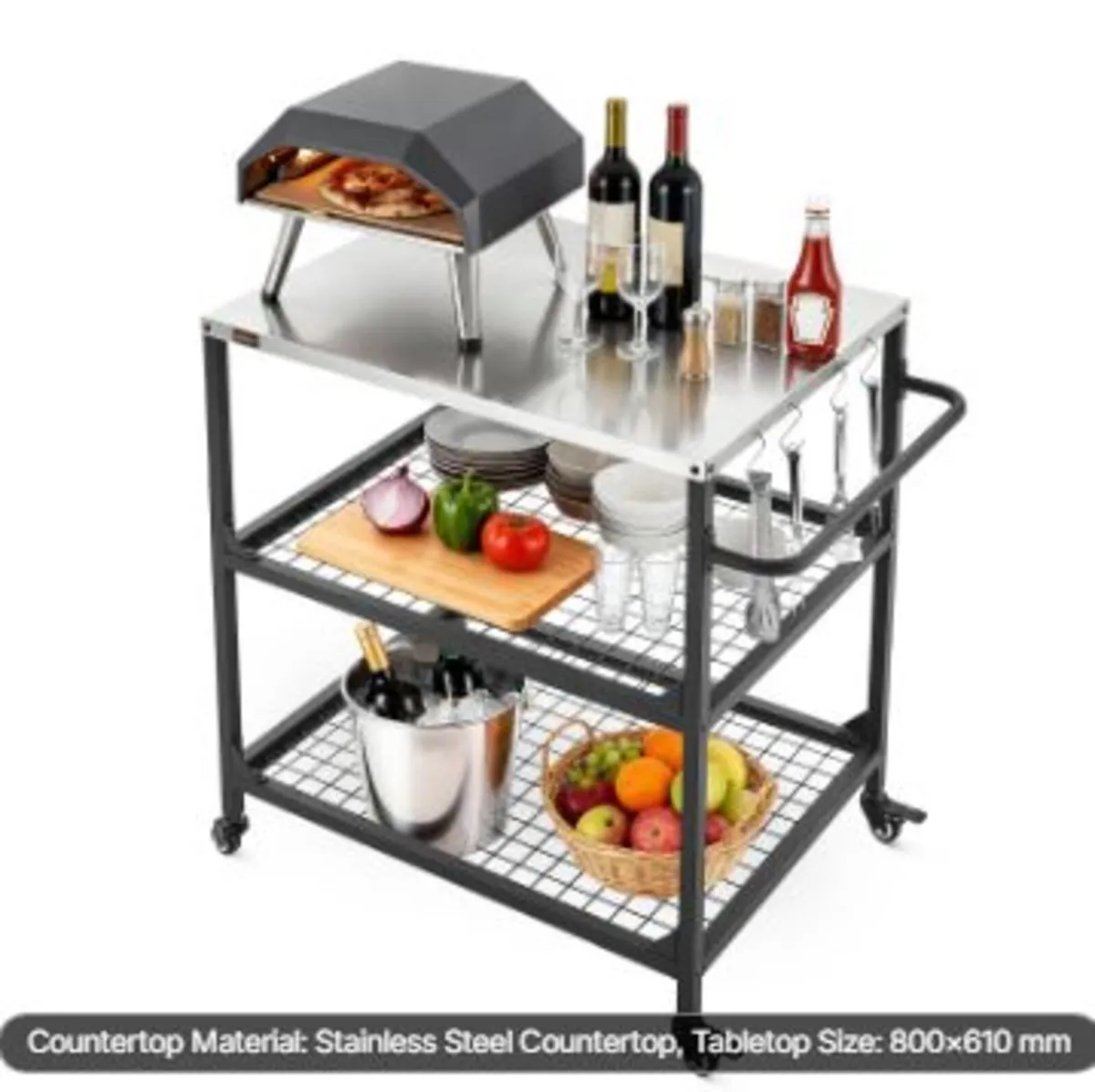 Outdoor Grill Cart, 800 x 610mm Stainless Steel - Image 3