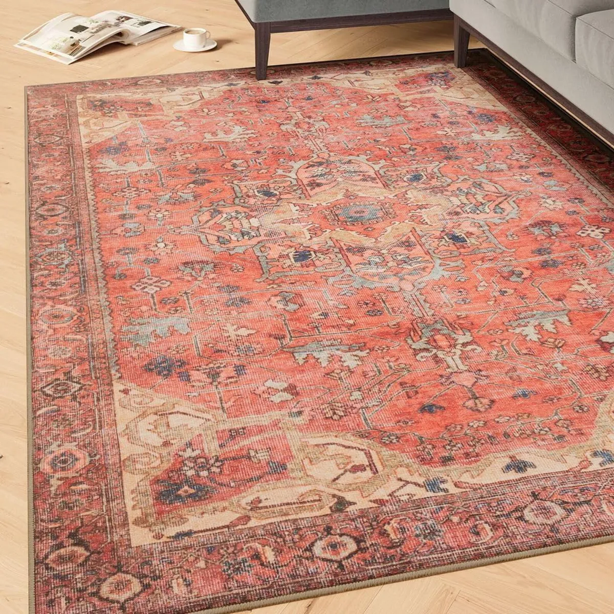 Machine Washable Traditional Terra Red Cotton - Image 1