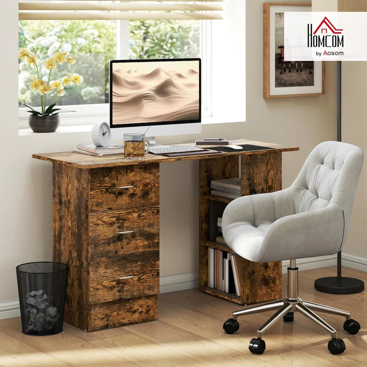 Computer Desk with Drawers Home Office Writing - Image 2