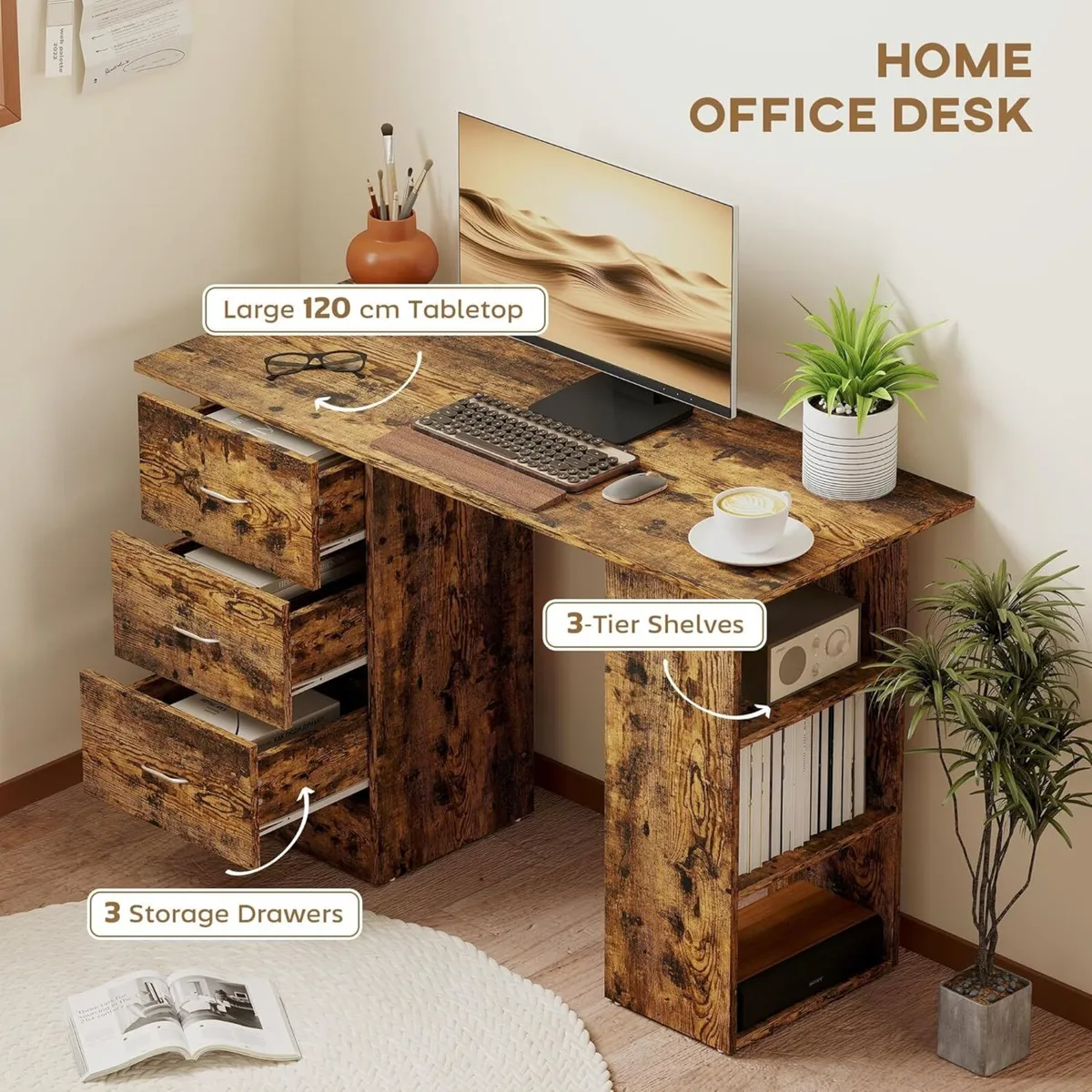 Computer Desk with Drawers Home Office Writing - Image 4