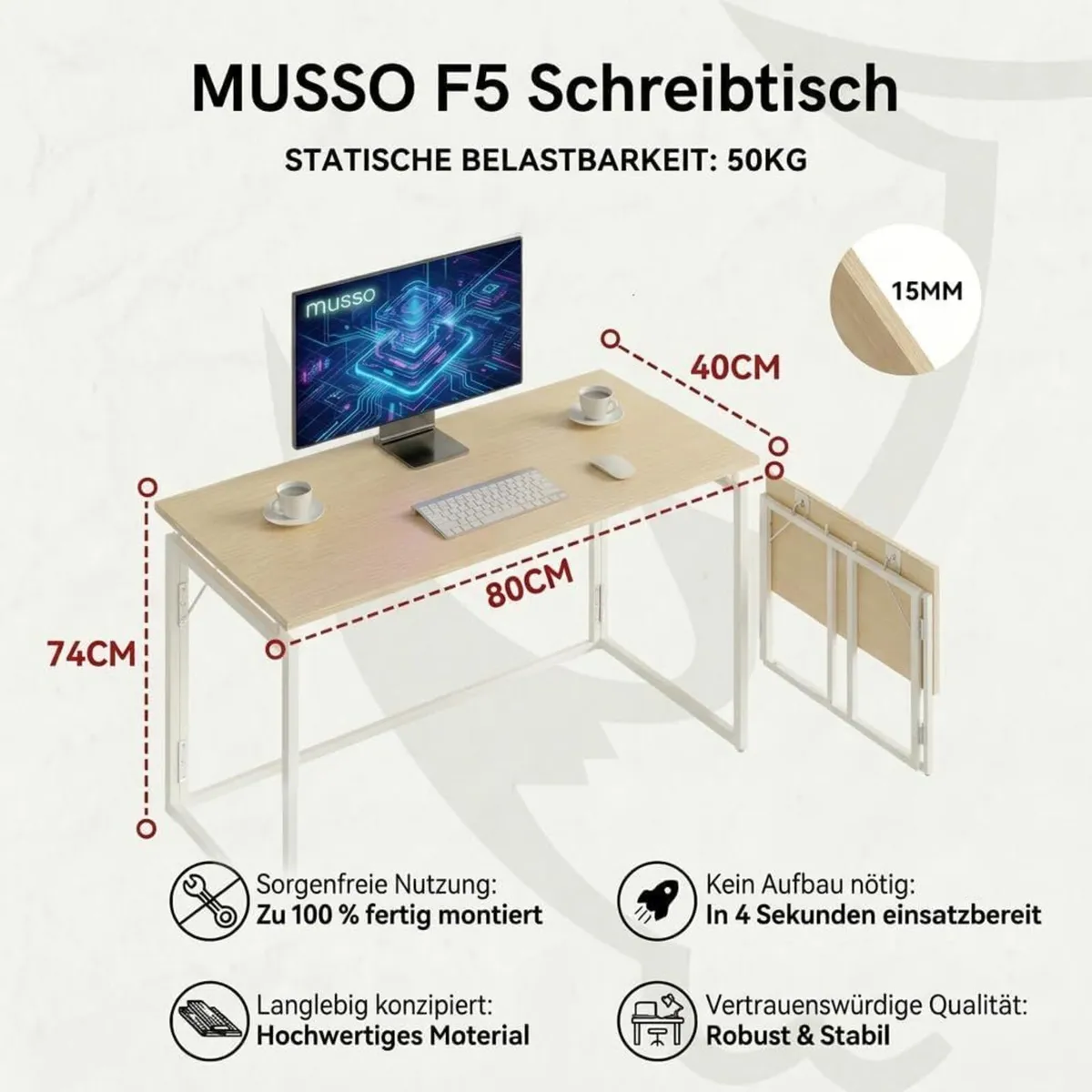 F5 Folding Desk 80 x 40 cm No Assembly Ready to - Image 3