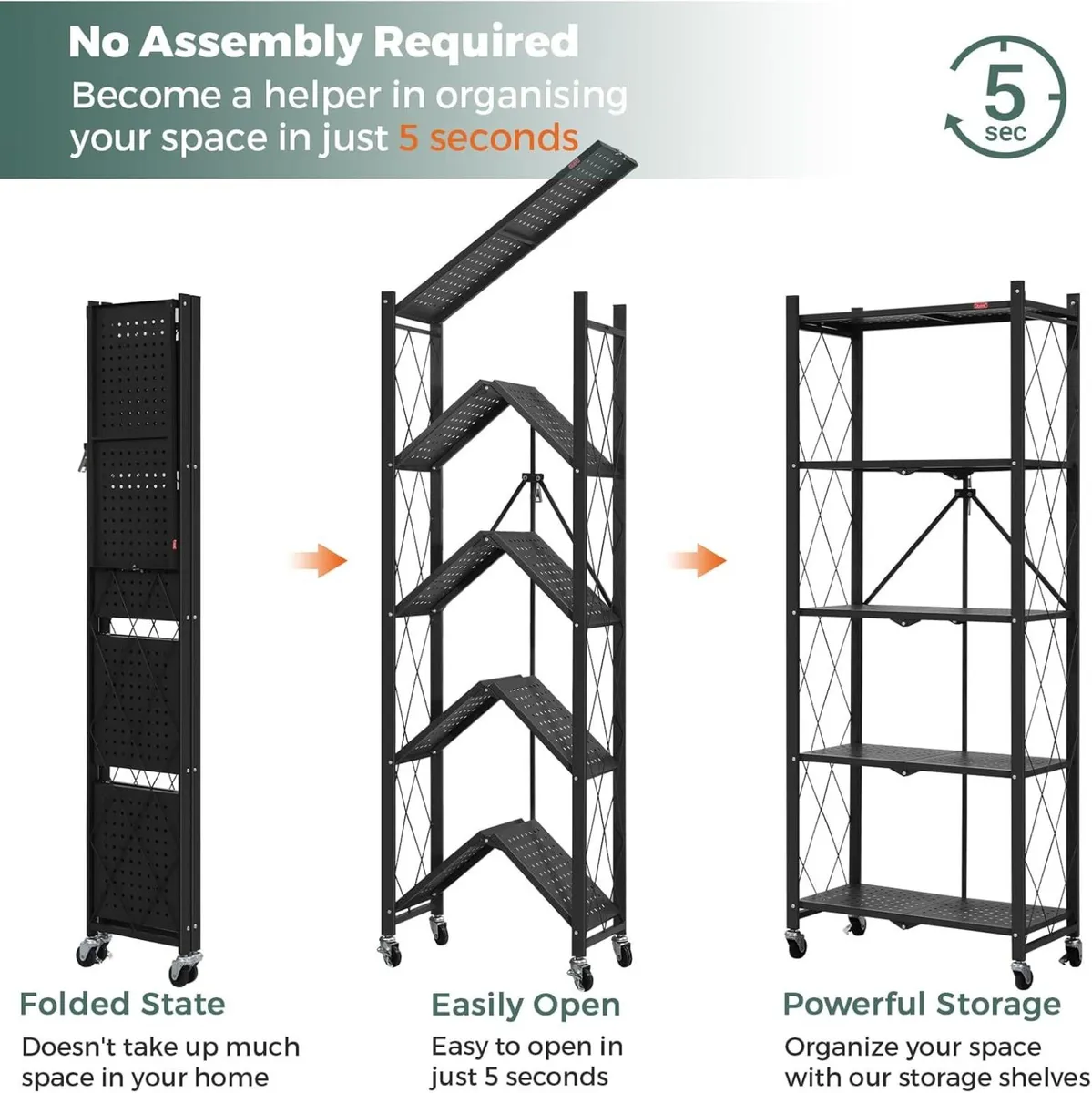 Folding Storage Shelves 5 Tiers Metal Shelving - Image 4