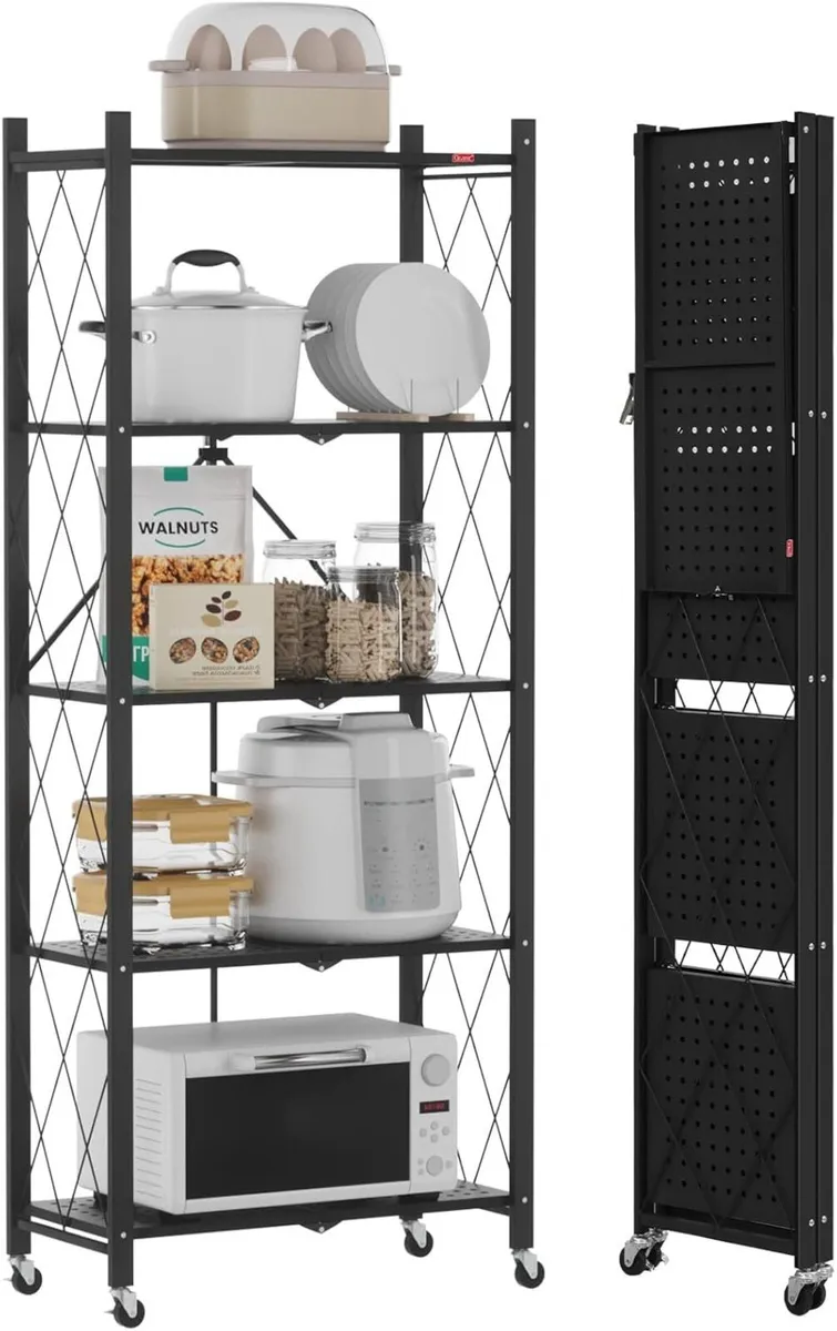 Folding Storage Shelves 5 Tiers Metal Shelving - Image 1