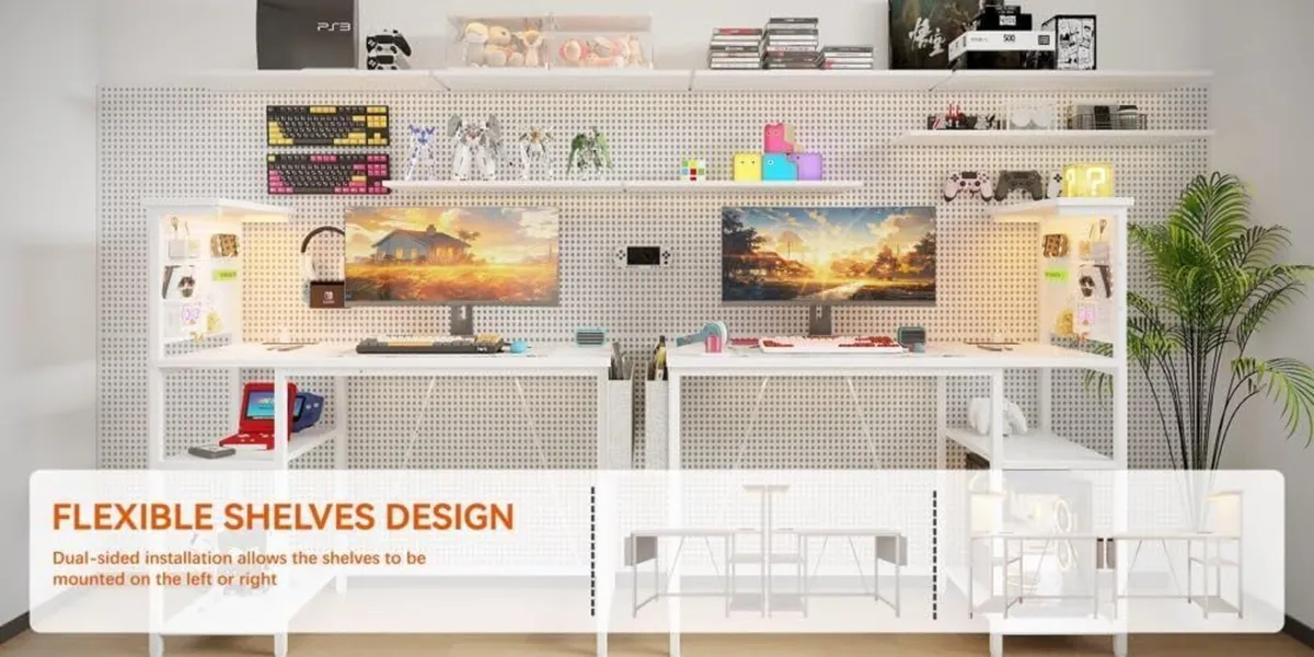 Gaming Desk with Pegboard Power Outlet LED Light - Image 4