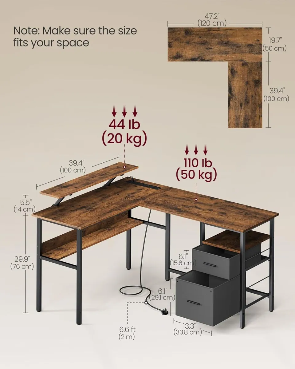 Rustic Brown L-Shaped Computer Desk with Monitor - Image 2