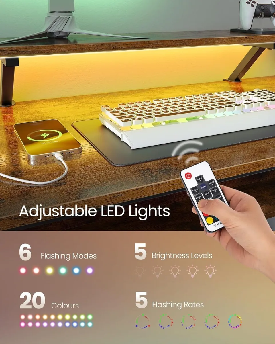 Rustic Brown L-Shaped Computer Desk with Monitor - Image 4