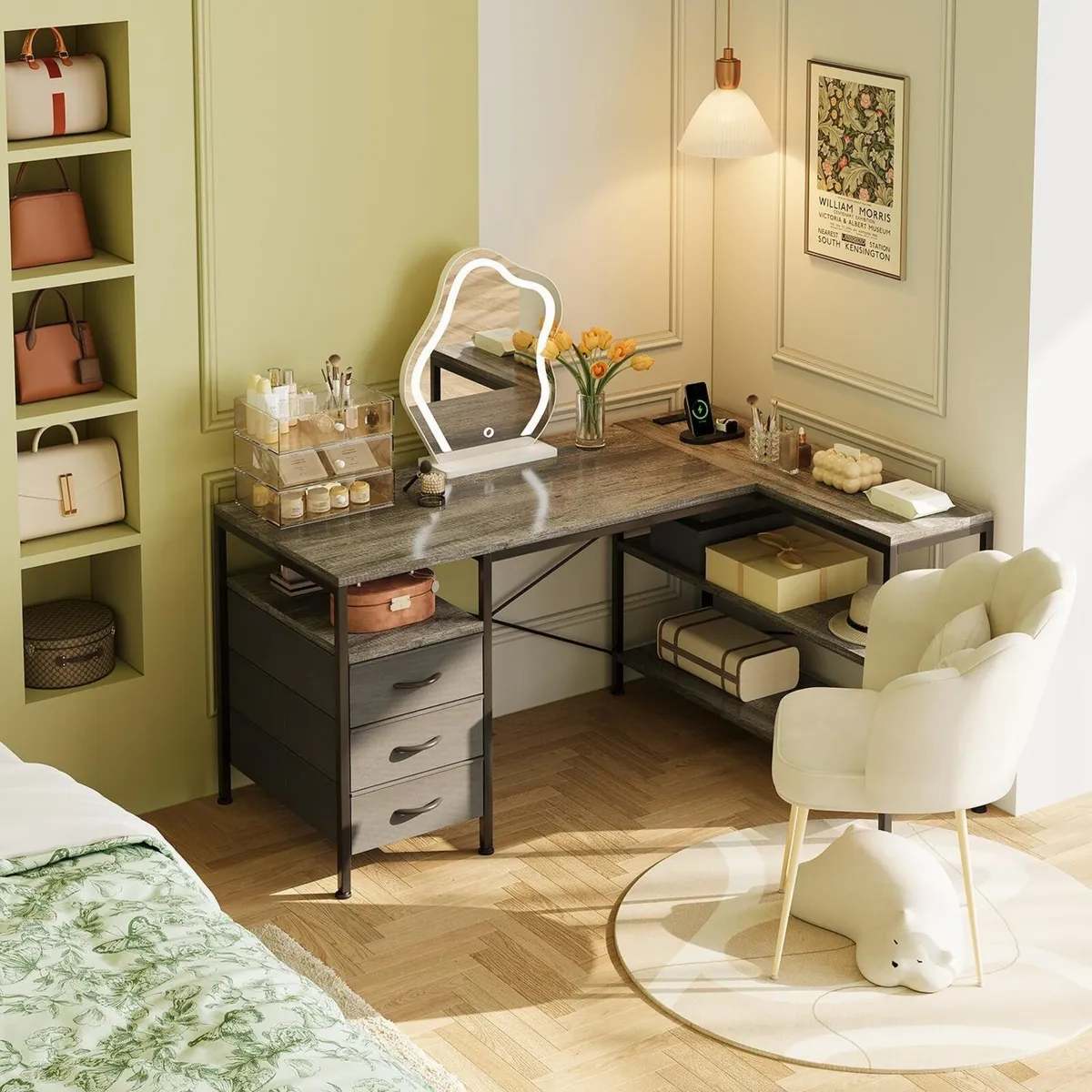 120cm Corner Desk with Drawers Reversible L - Image 2