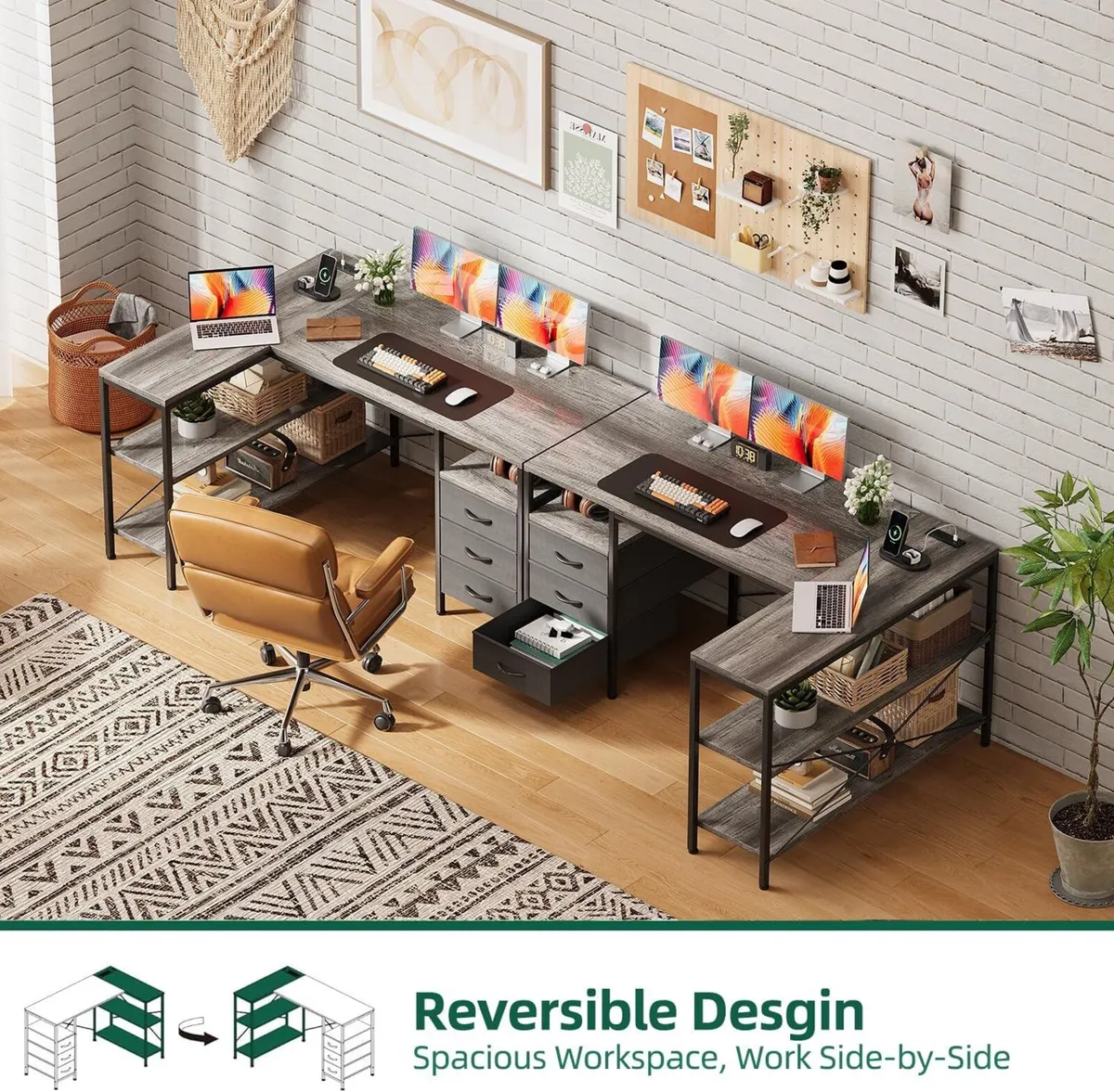 120cm Corner Desk with Drawers Reversible L - Image 4