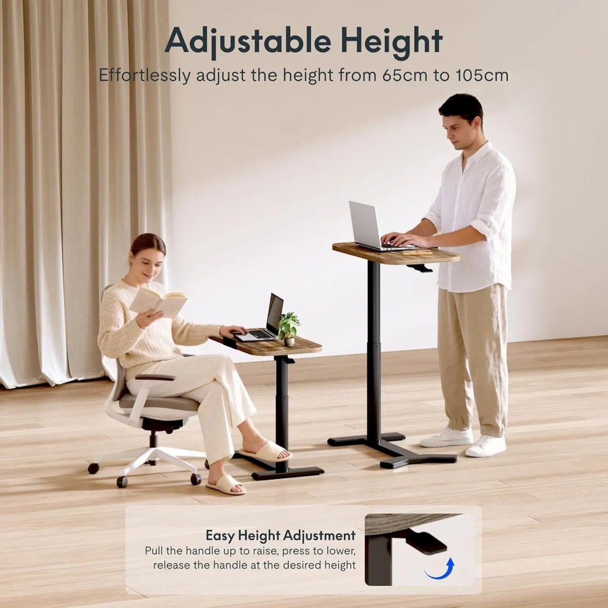 Overbed Table with Wheels Adjustable Height - Image 2