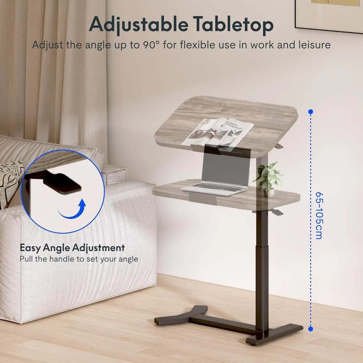 Overbed Table with Wheels Adjustable Height - Image 4