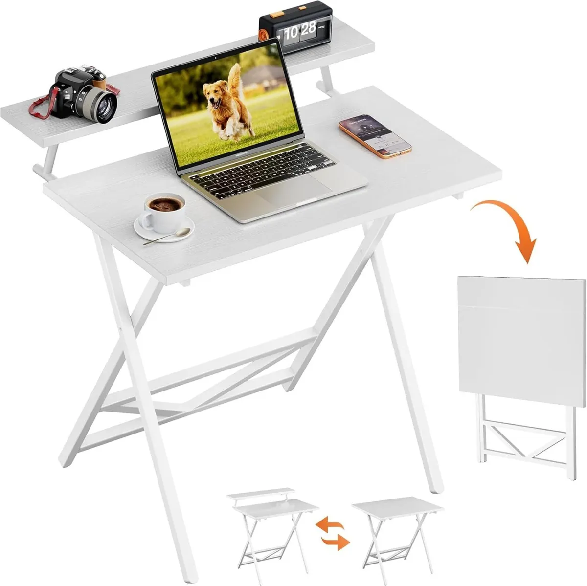 Folding Desk with Monitor Stand Foldable Computer - Image 1