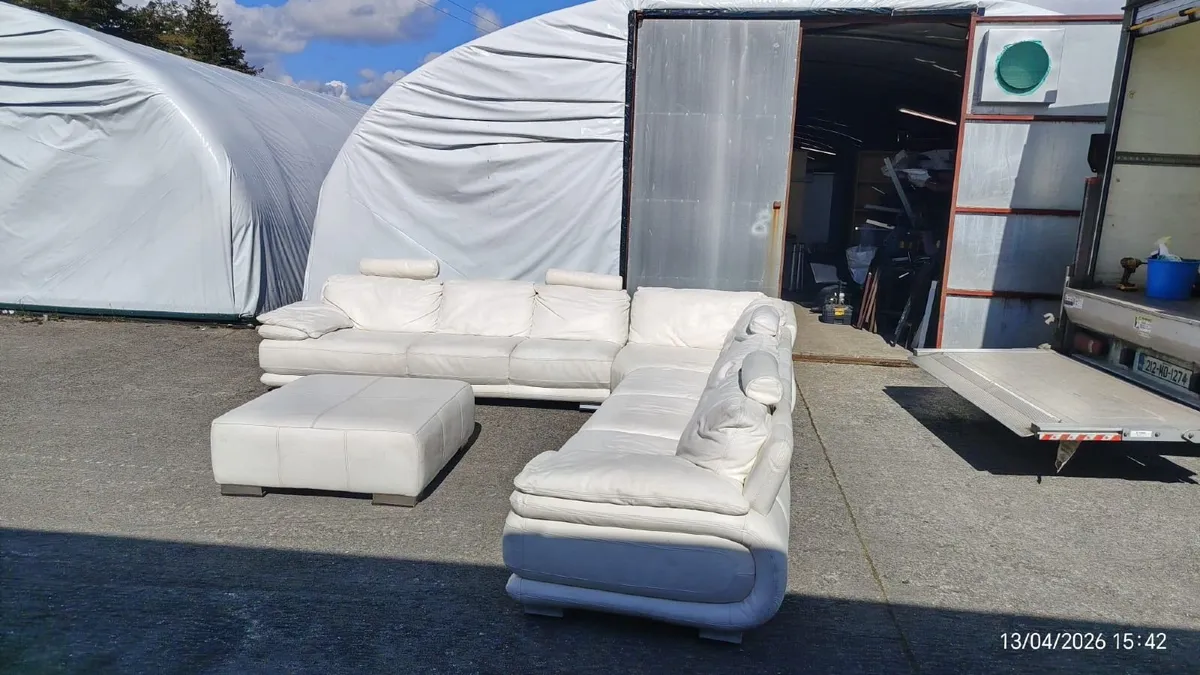 L Shaped White Leather Sofa - Image 1