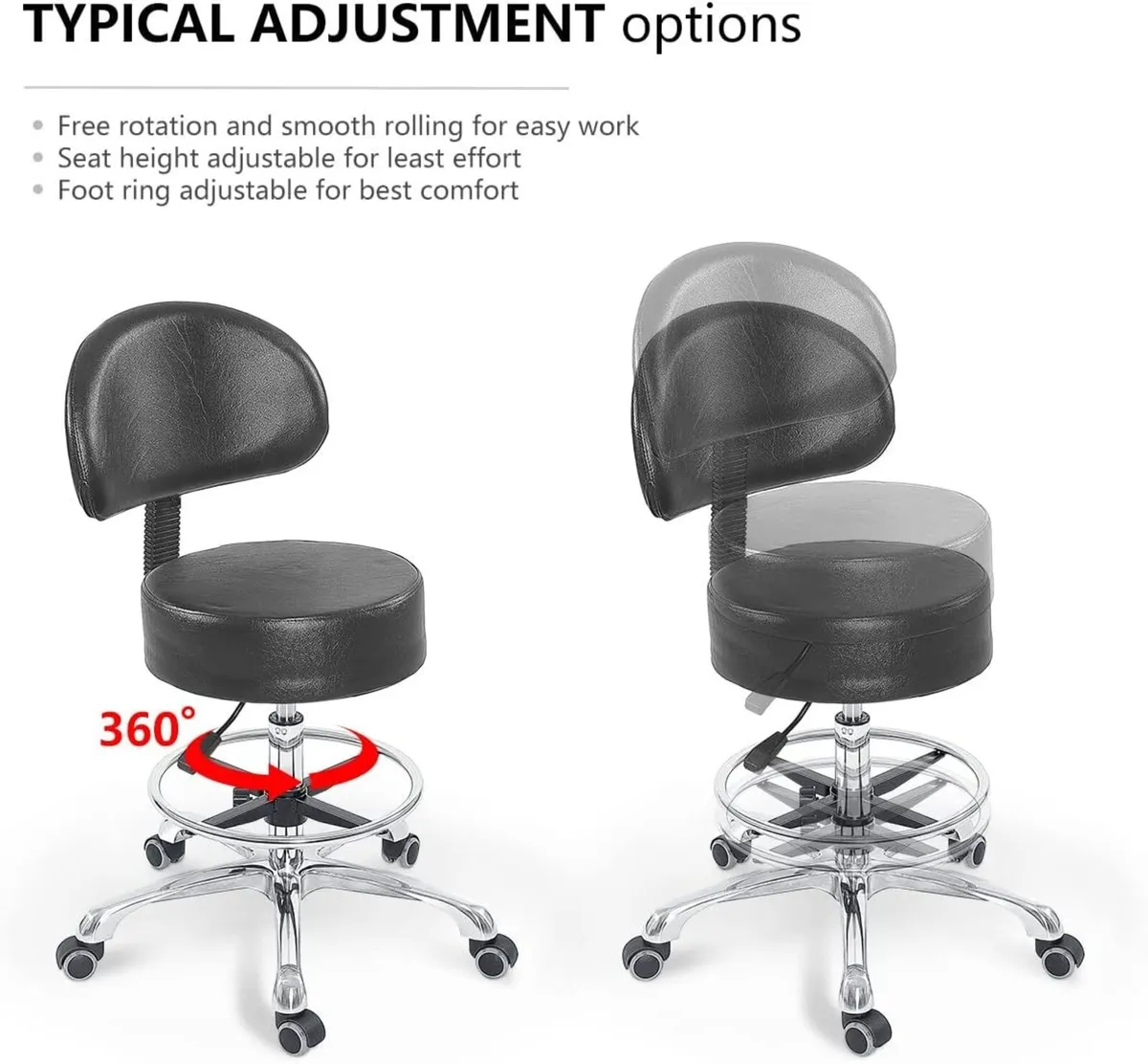 Grace Height Adjustable Rolling Swivel Stool - Image 4