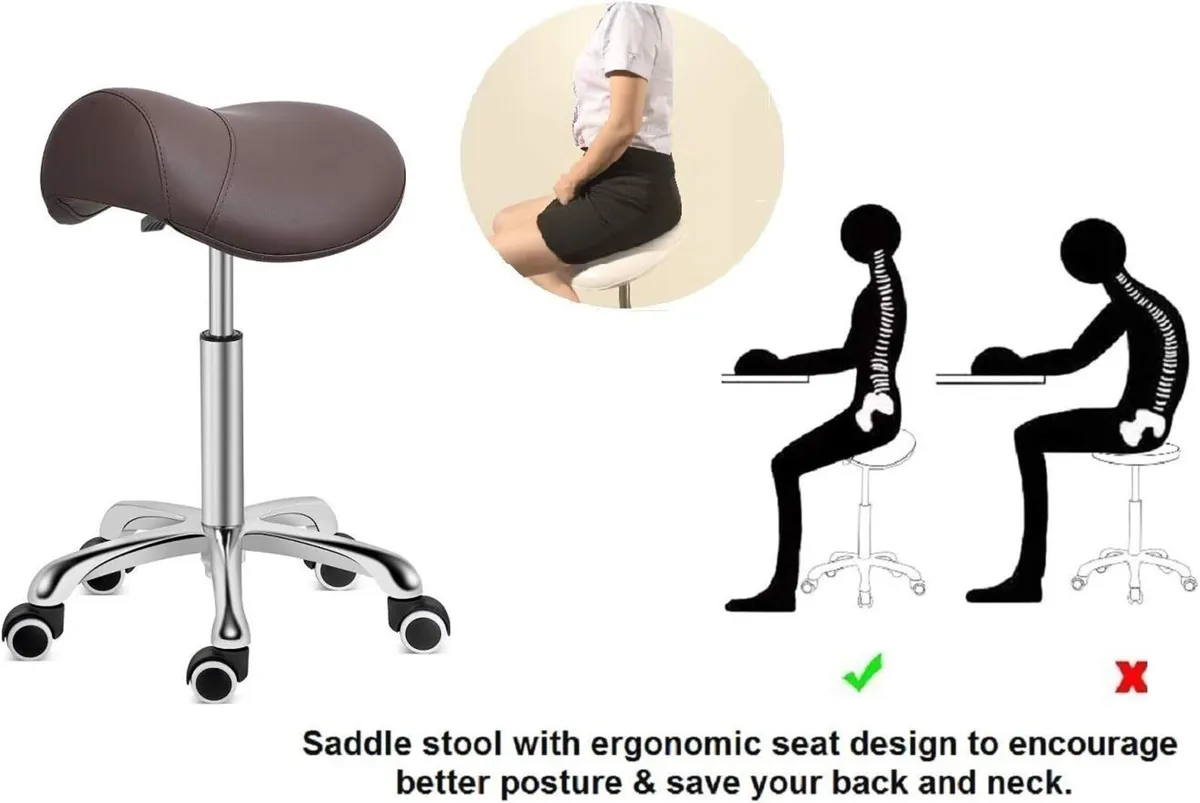 Saddle Stool Rolling Swivel Height Adjustable - Image 4