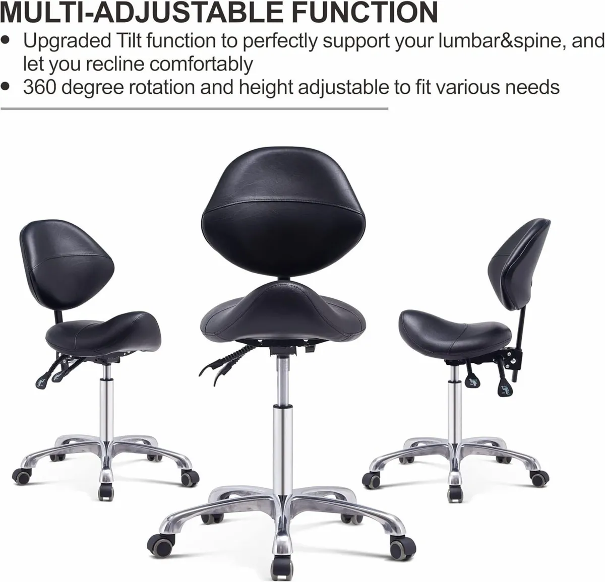Saddle Stool with Back Support Massage Swivel - Image 4