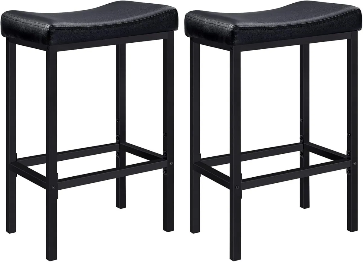 Bar Stools Set of 2 Breakfast Height 63 cm with - Image 1