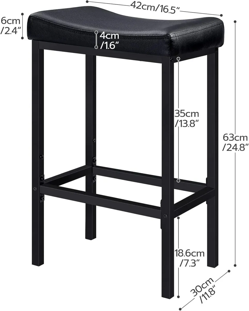 Bar Stools Set of 2 Breakfast Height 63 cm with - Image 3