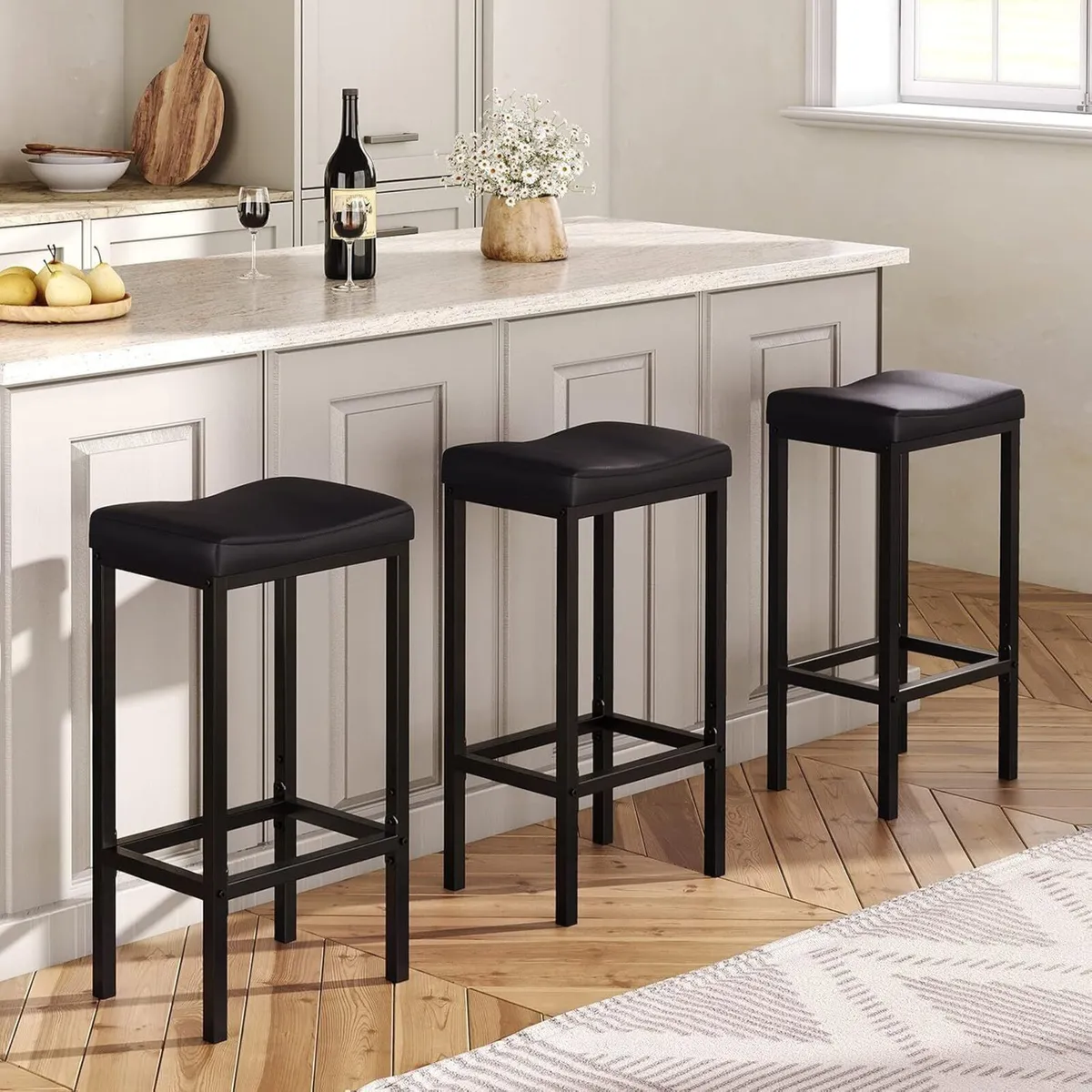 Bar Stools Set of 2 Breakfast Height 63 cm with - Image 2