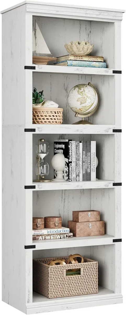 5 Tier Bookcase Farmhouse Book Shelf with Storage - Image 1