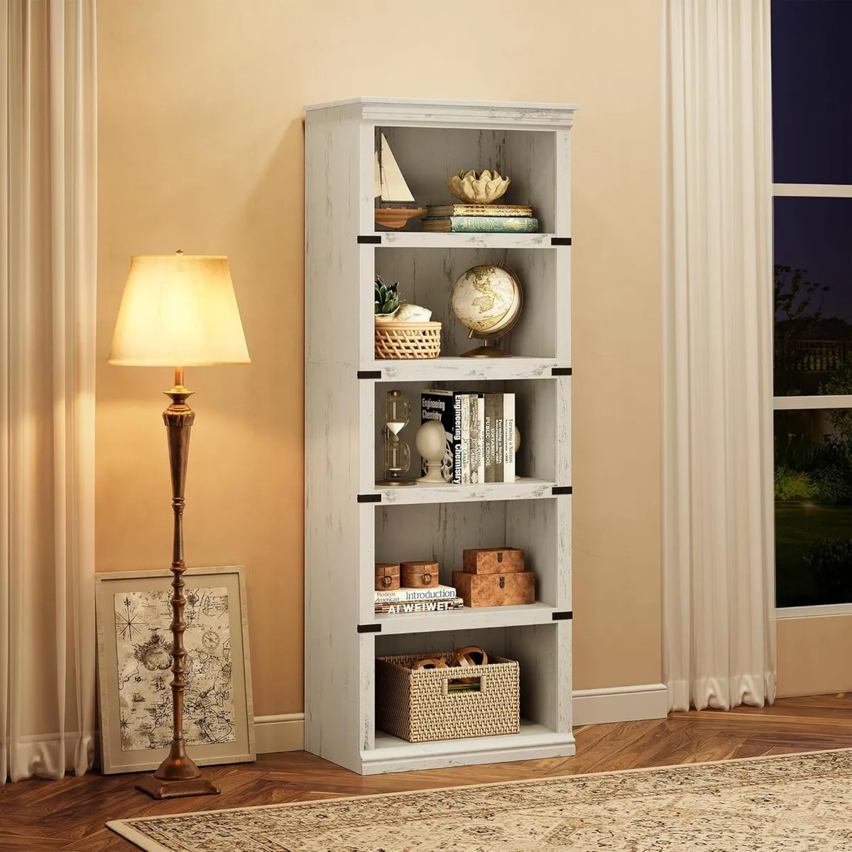 5 Tier Bookcase Farmhouse Book Shelf with Storage - Image 2