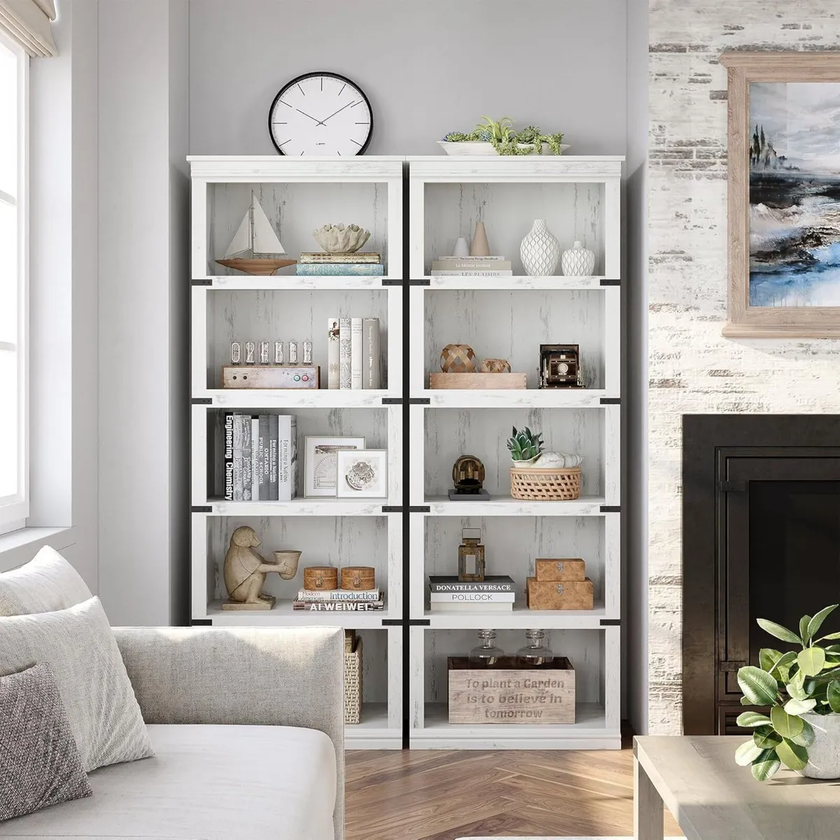 5 Tier Bookcase Farmhouse Book Shelf with Storage - Image 4