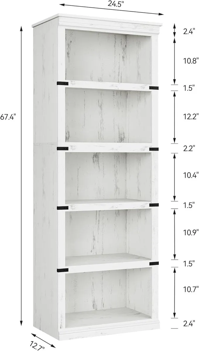 5 Tier Bookcase Farmhouse Book Shelf with Storage - Image 3