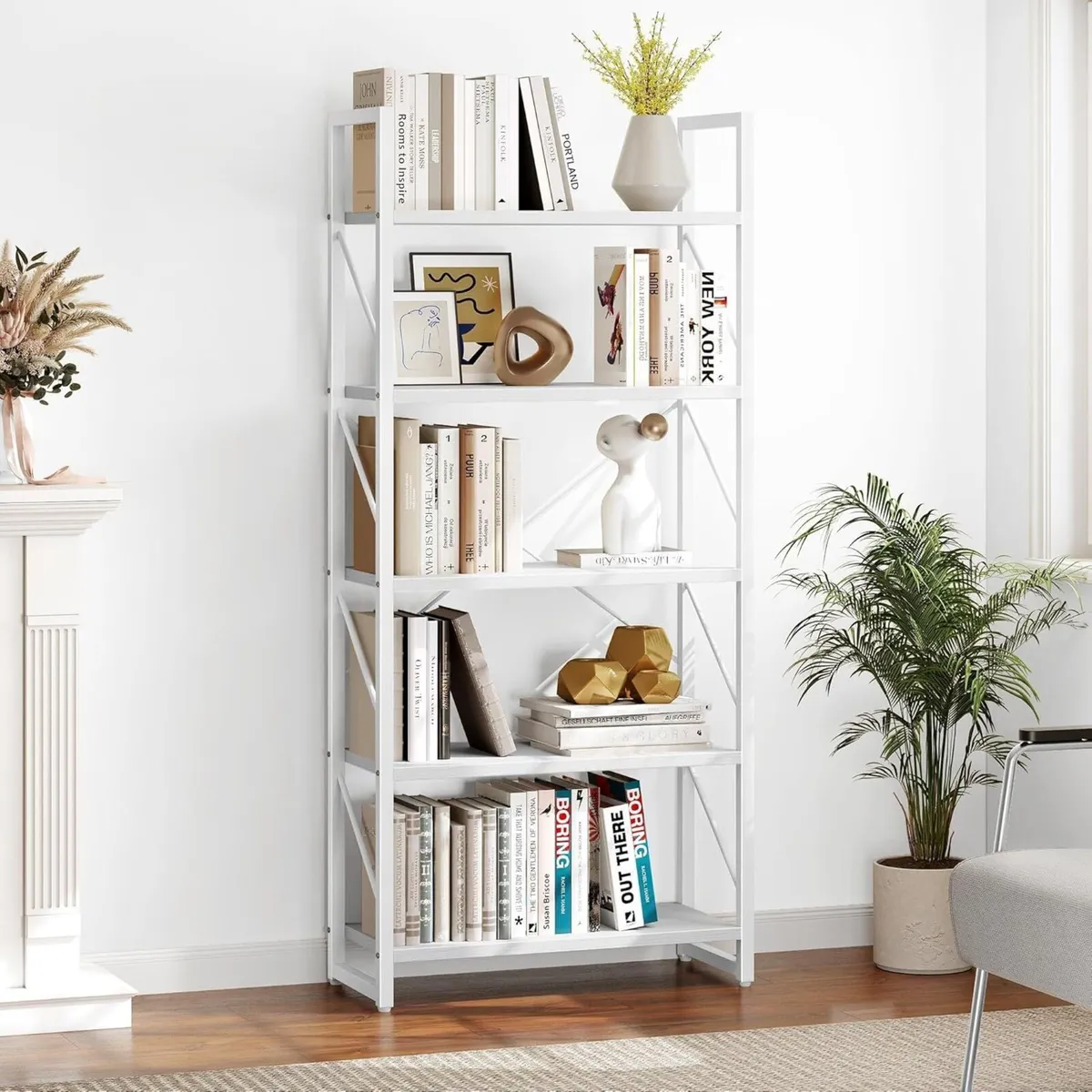 Bookshelf 5 Tiers Bookcase Tall Book shelf with - Image 3