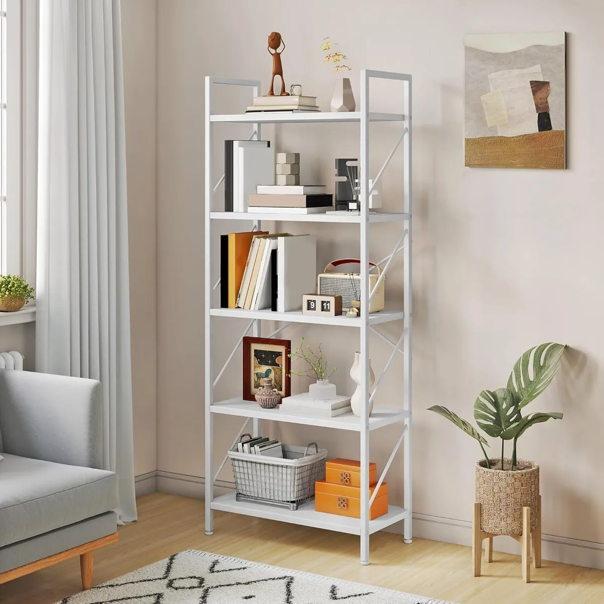 Bookshelf 5 Tiers Bookcase Tall Book shelf with - Image 1