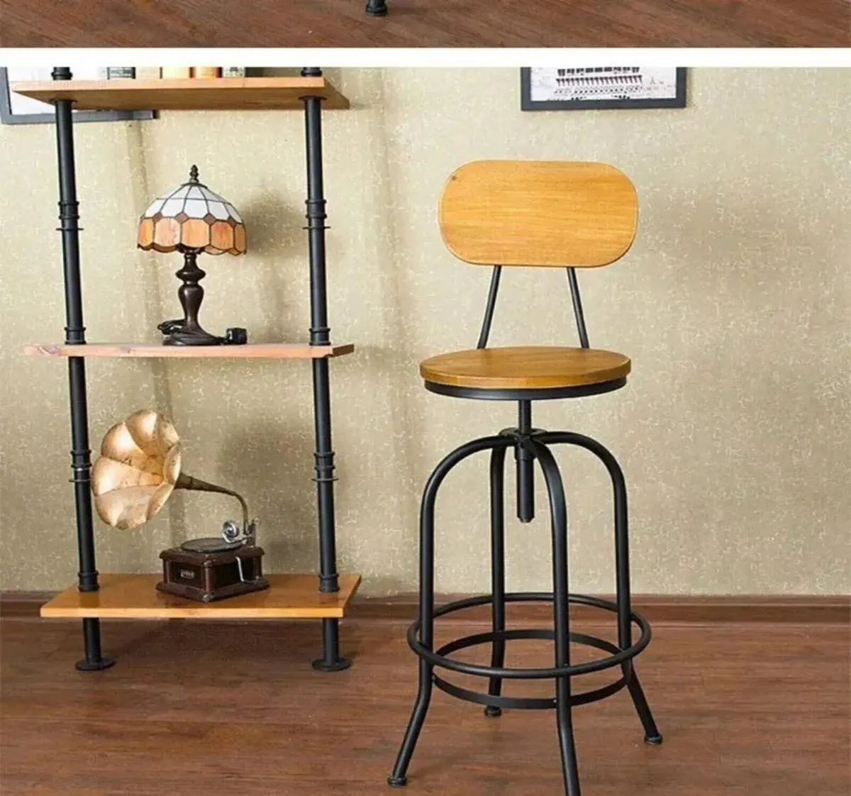 Pinewood Swivel Bar Stool Adjustable Kitchen - Image 1