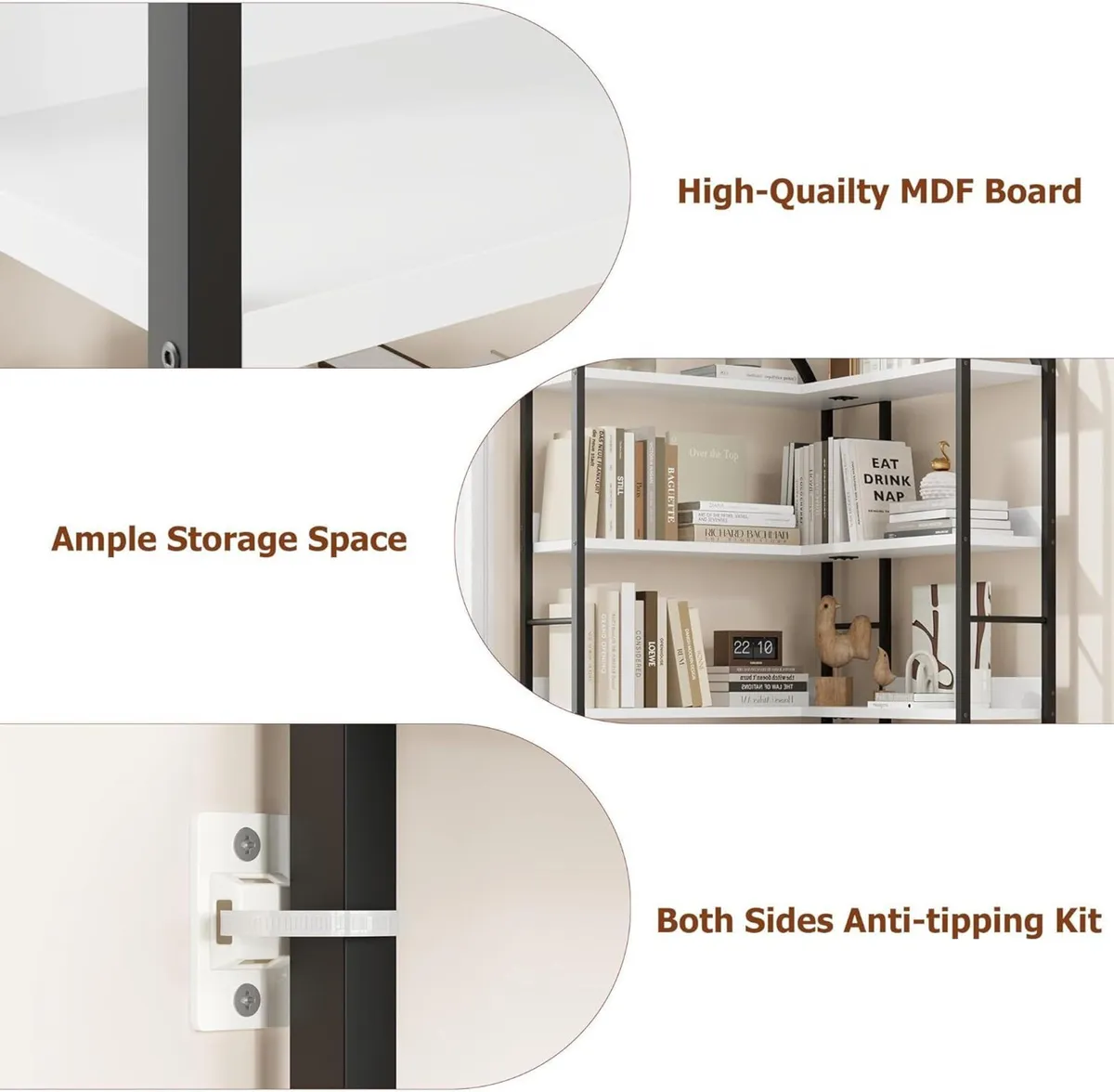 68.5 Arched Industrial Corner Bookcase - 5-Tier - Image 3