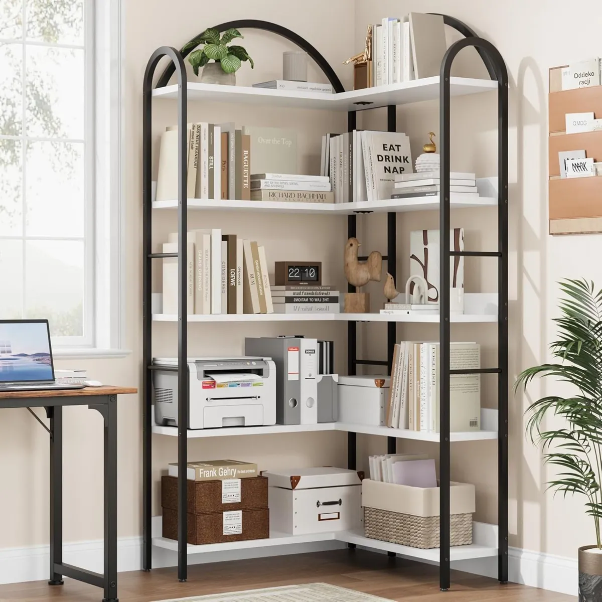 68.5 Arched Industrial Corner Bookcase - 5-Tier - Image 4
