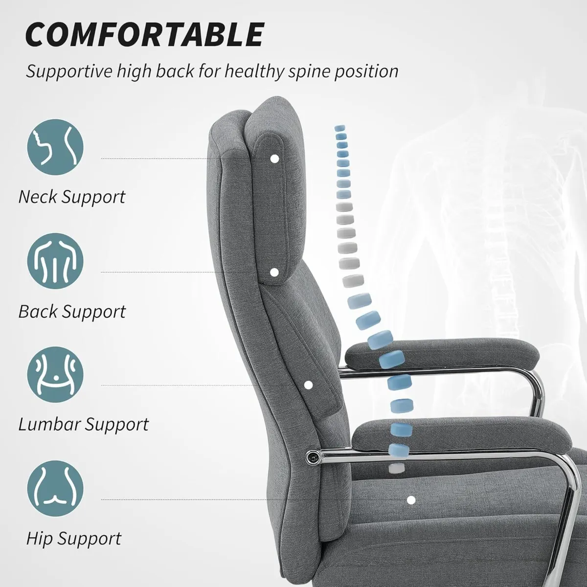 Executive Office Chair Linen Fabric Computer Desk - Image 4