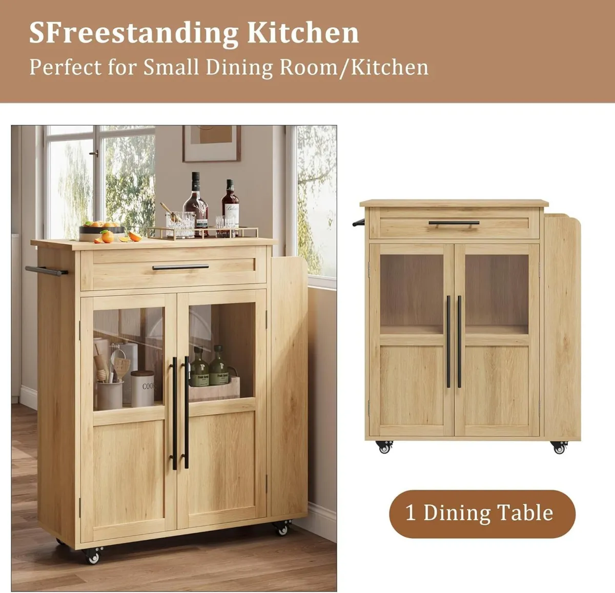 Kitchen Island on Wheels Rolling Storage Trolley - Image 3