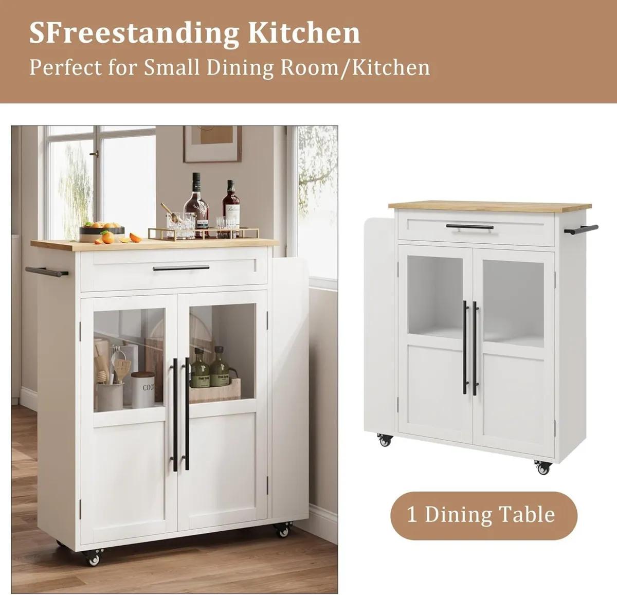 Kitchen Island on Wheels Rolling Storage Trolley - Image 3