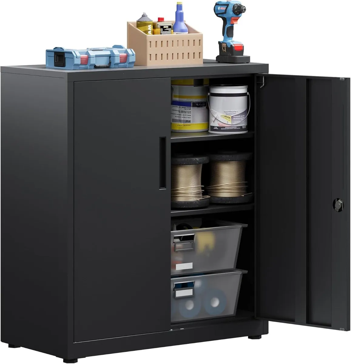 3-Tier Multipurpose Steel Storage Cabinet， Black