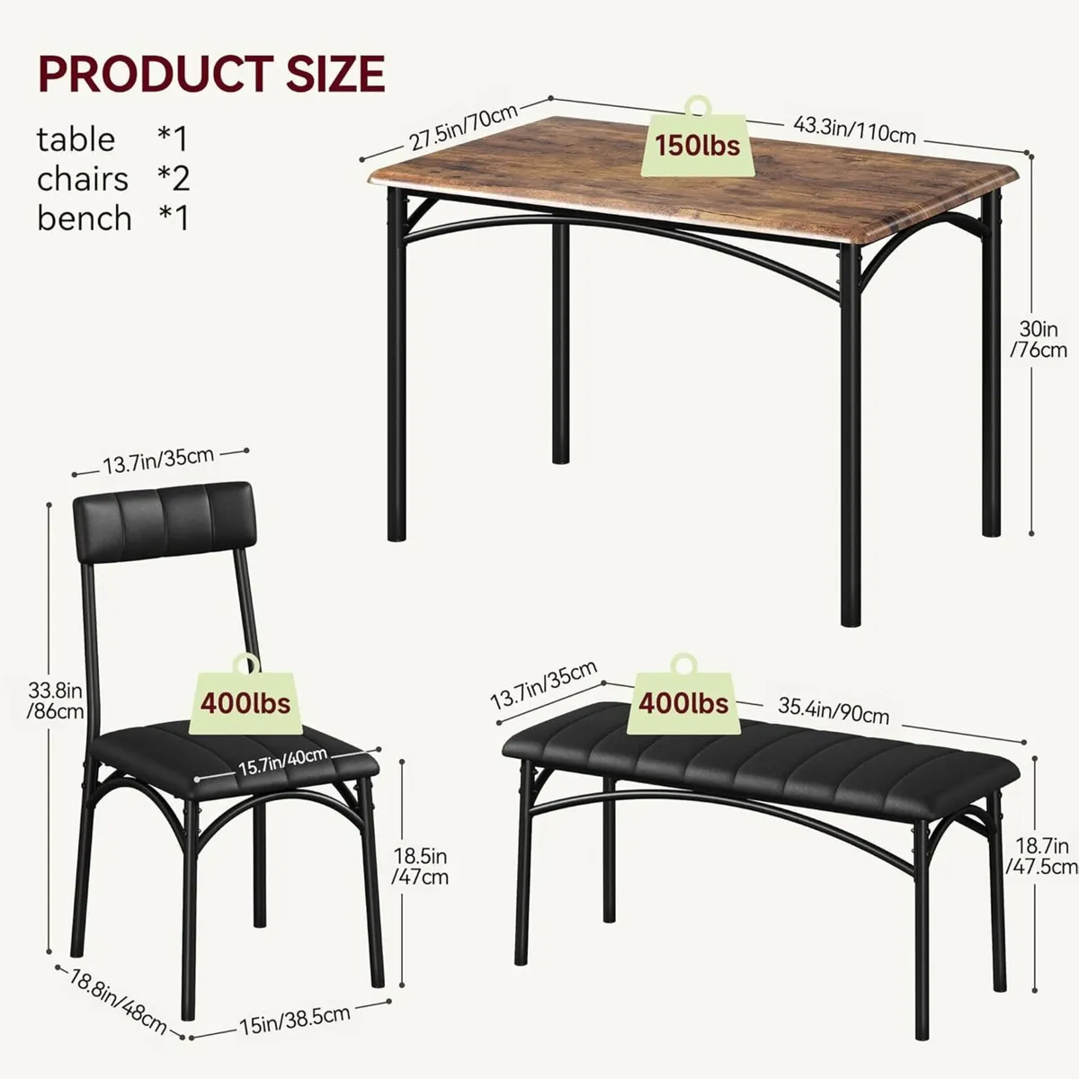 Dining Table Set for 4 Kitchen with Upholstered - Image 3