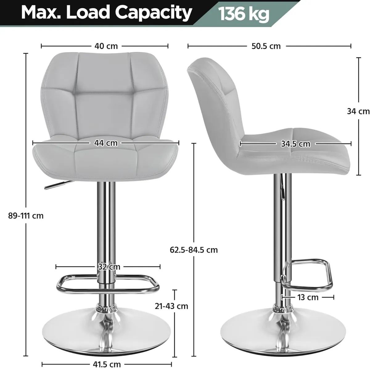 Barstools Set of 2 PU Leather Breakfast Bar - Image 3