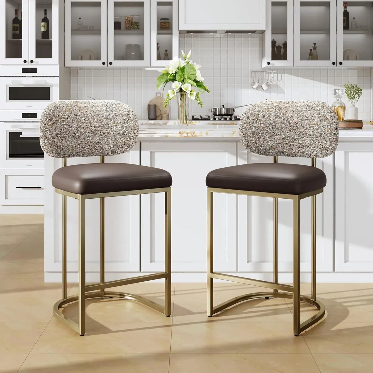 Bar Stools Set of 2 with Back Breakfast Counter - Image 1